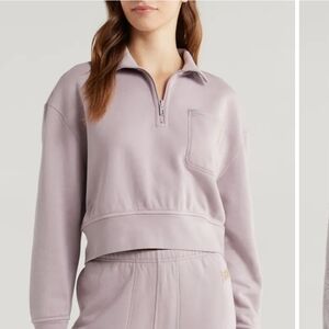 Revolve LUNYA Cozy Reversible Silk Collared Half Zip Dawning Mist Sz Small